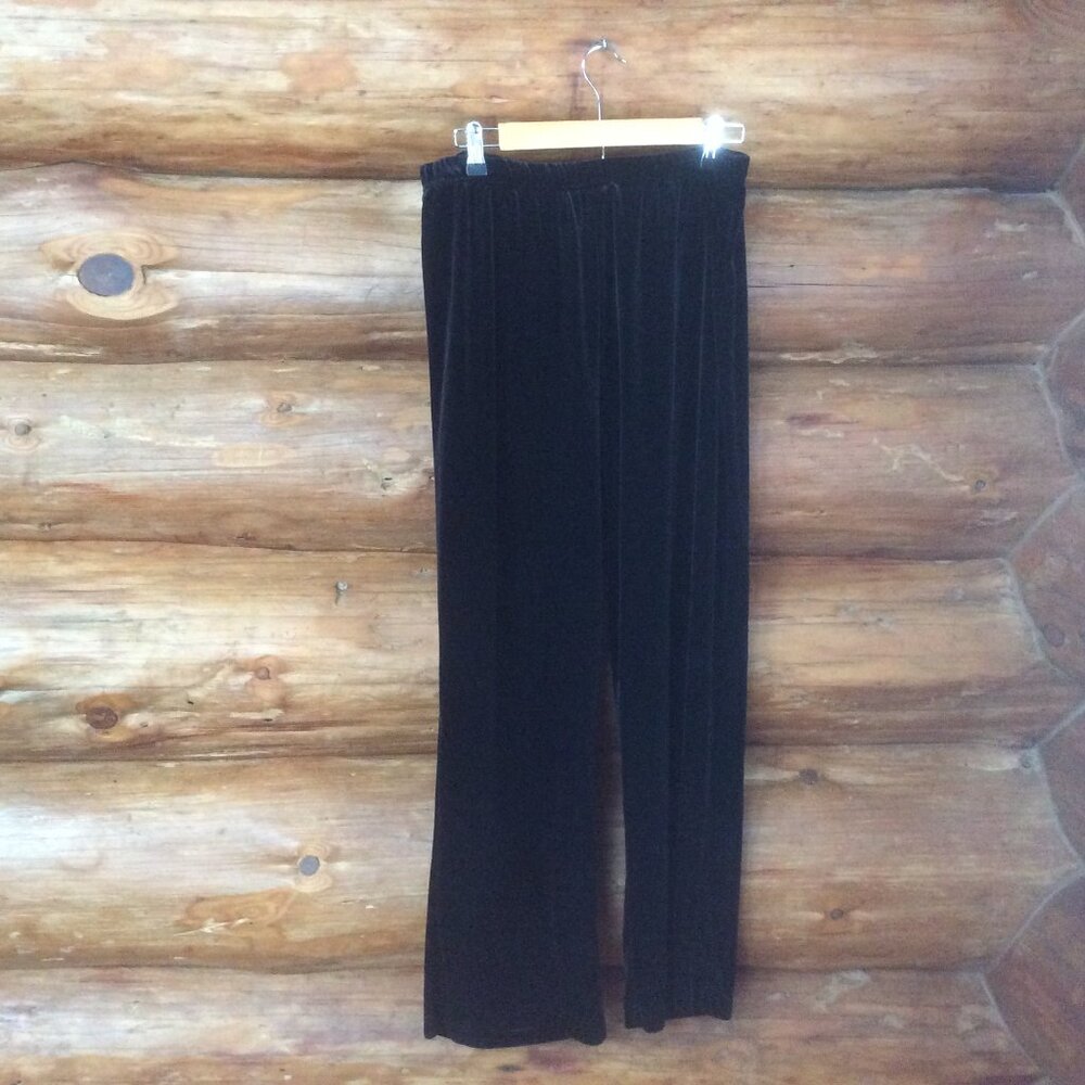 Coldwater Creek Black Velvet Wide Leg High Rise Retro Style Boho Pants Size PL